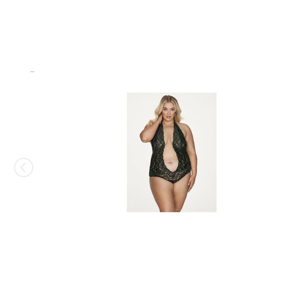 Frederick's of Hollywood Jessica Lace Teddy Halter Green Gold Size Small